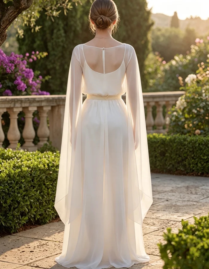 Elegant Chiffon Cape Sleeve Belted Wide Leg Jumpsuit