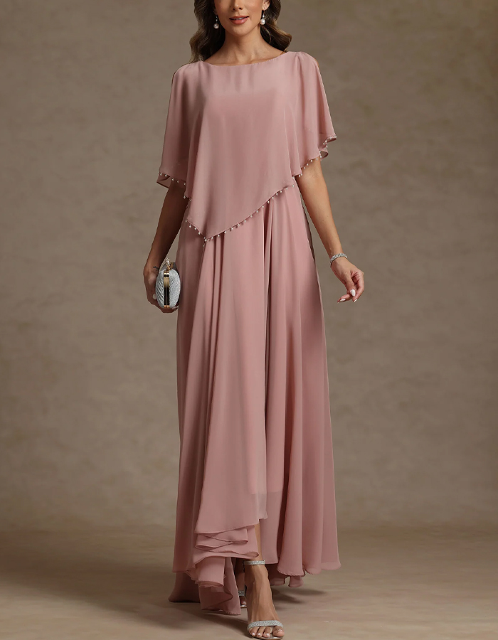 Solid Color Chiffon Cape Style Maxi Dress