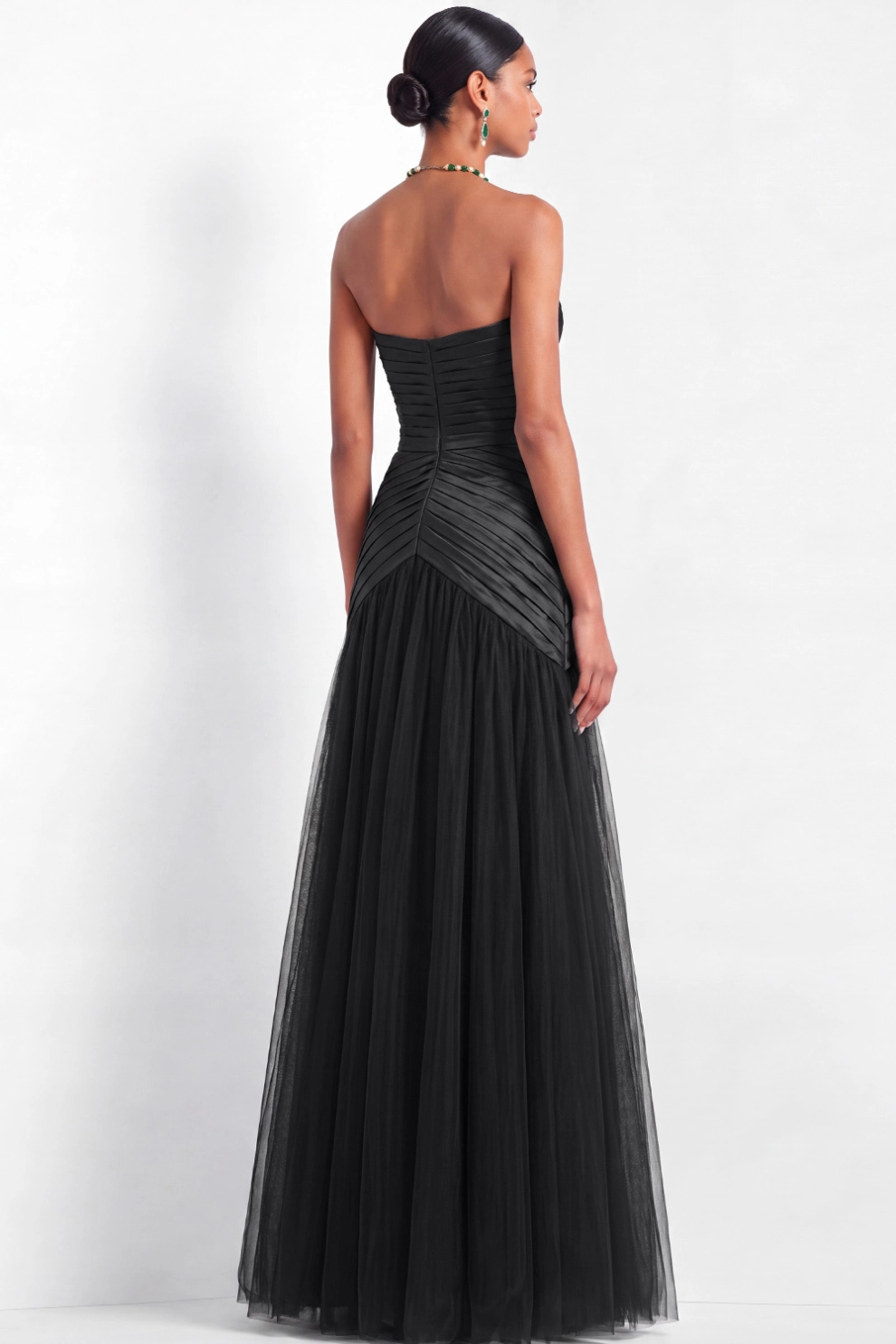 Black Sheer Tulle Strapless Maxi Dress