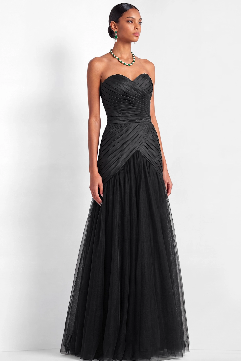 Black Sheer Tulle Strapless Maxi Dress