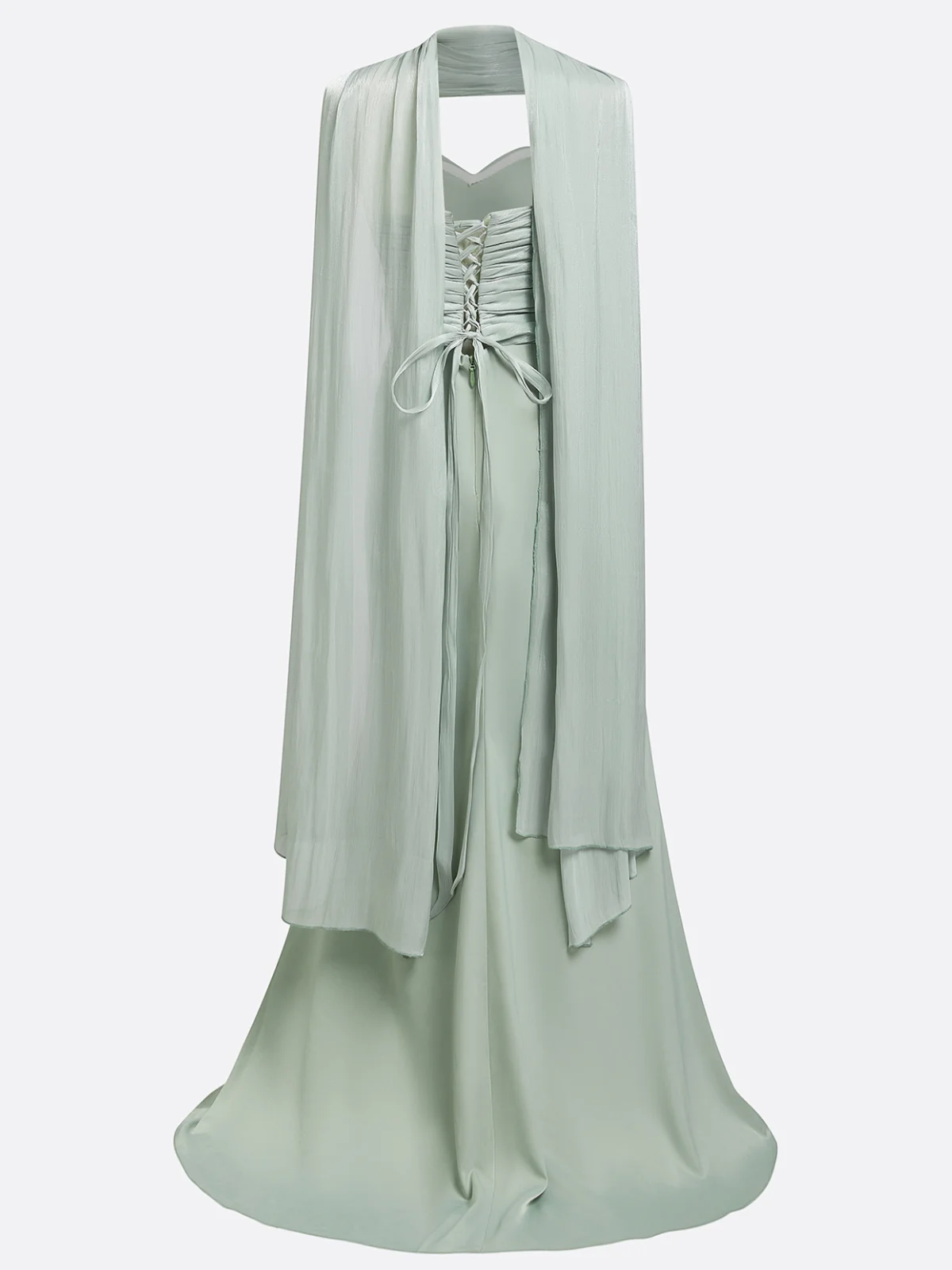 Green Sweetheart Draped Flower High Slit Maxi Dress