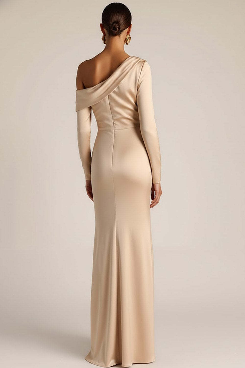 Elegant Champagne Satin Mermaid Maxi Formal Dress with Slit