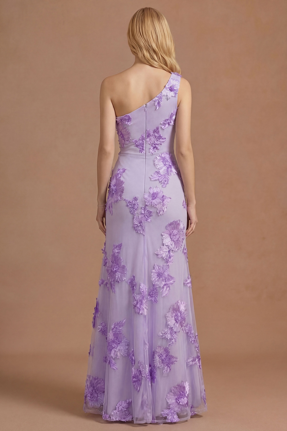 Yellow Mermaid Floral One Shoulder Long Formal Dress with Slit