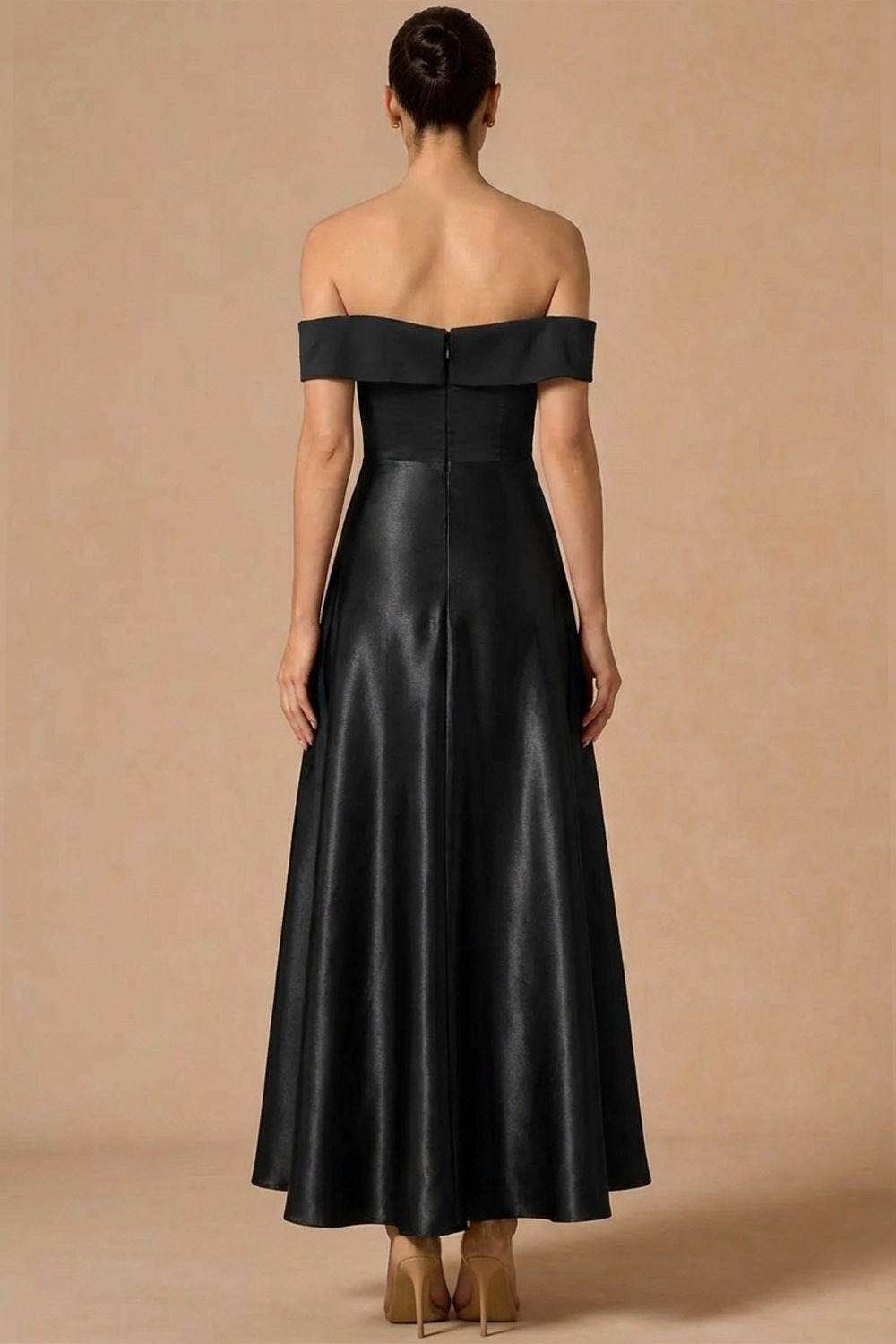 Black Formal Evening Dress A-Line Off the Shoulder Maxi Dress