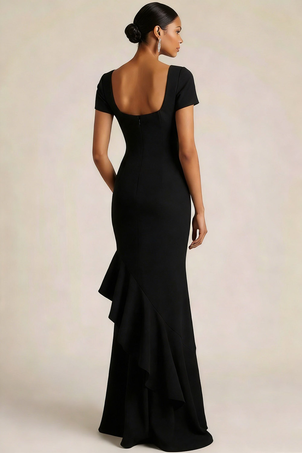 Black Formal Evening Dress Mermaid Square Neck Maxi Dress with Ruffle