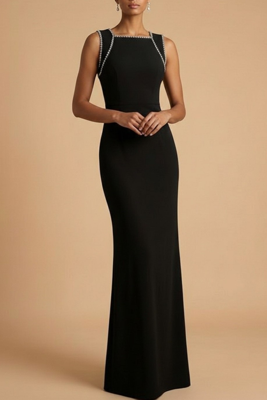 Black Formal Evening Dress Square Neck Sleeveless Maxi Dress