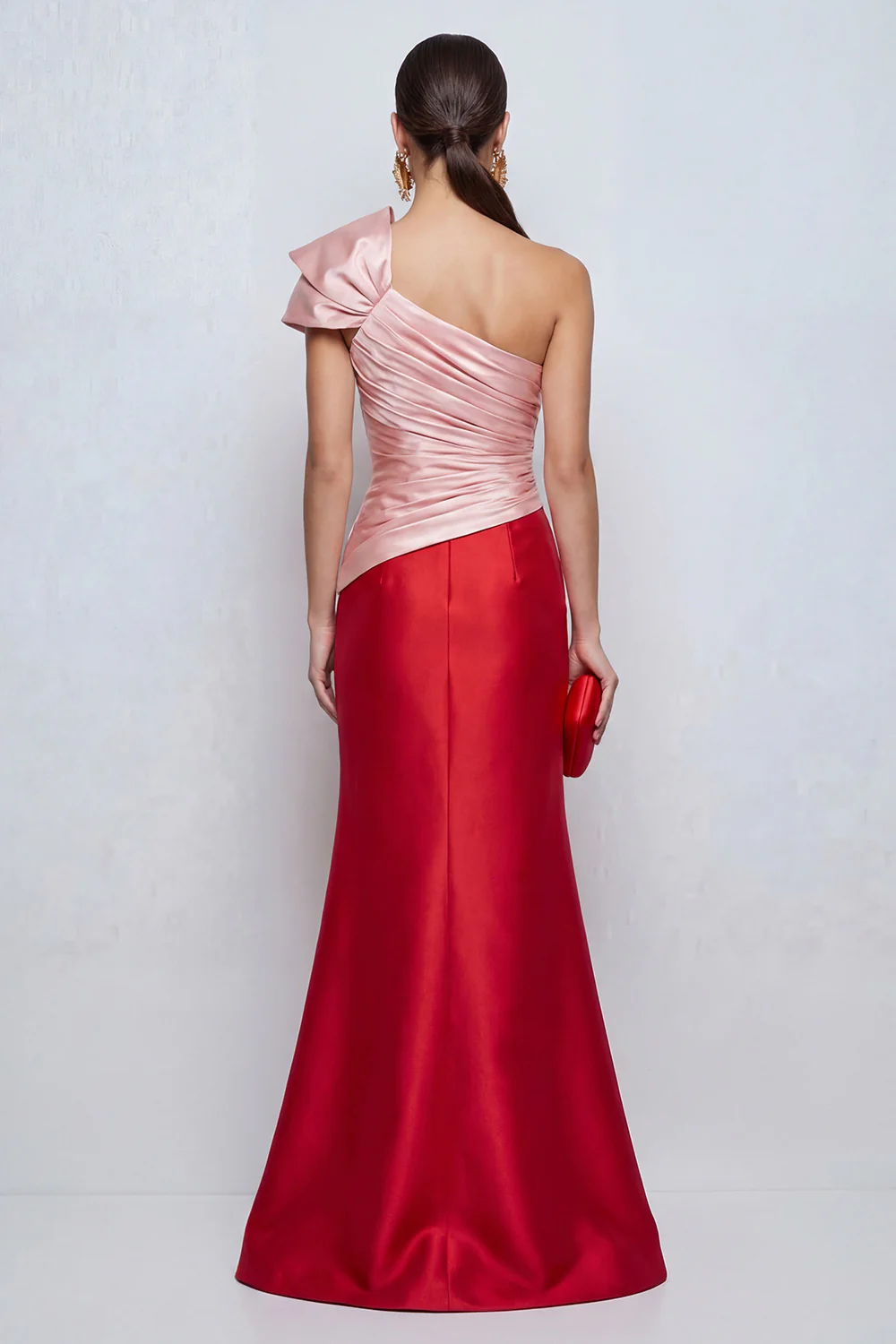 Pink and Red Long Patchwork Mermid Formal Dress with Slit