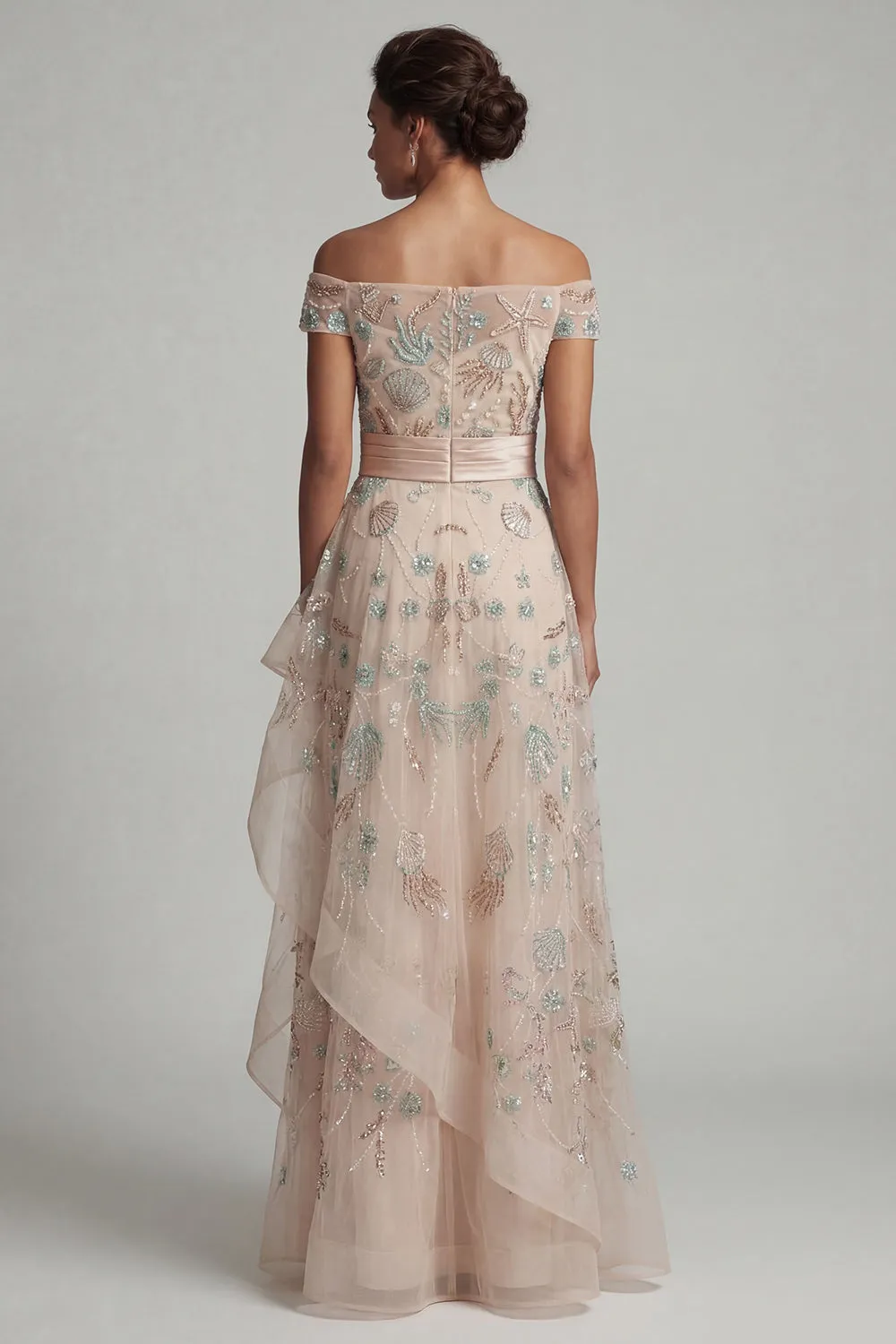 Sparkly Blush A Line Ruffled Floral Maxi Dress