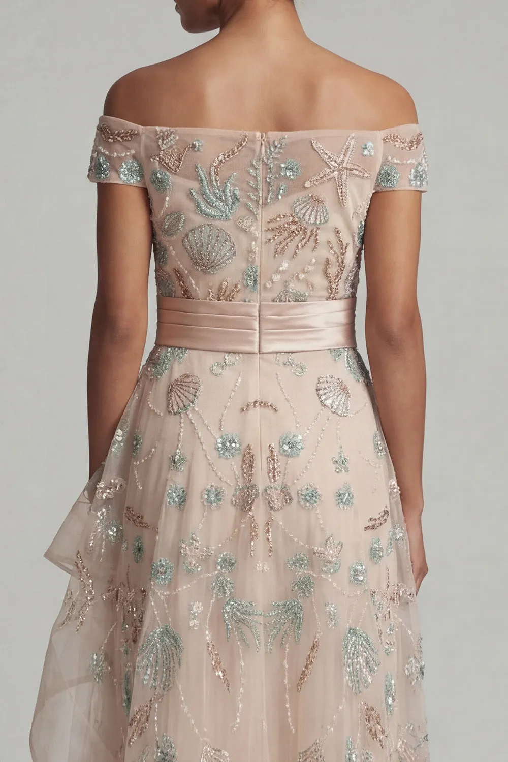 Sparkly Blush A Line Ruffled Floral Maxi Dress