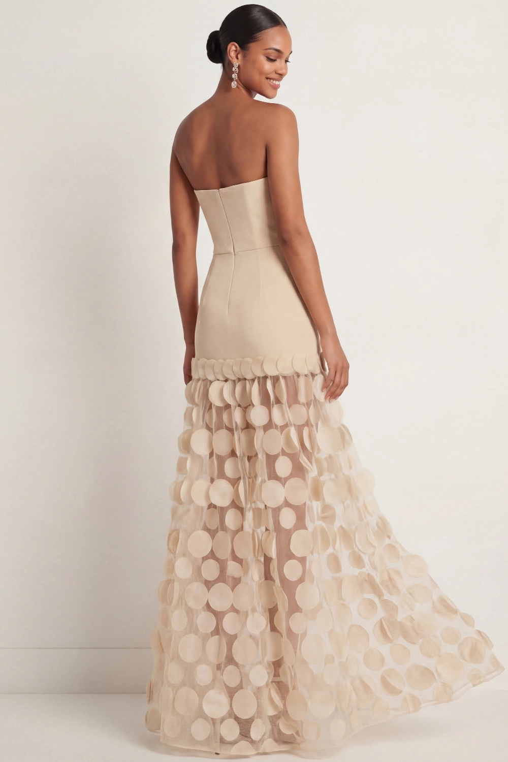 Champagne Wedding Guest Dress A-Line Strapless Maxi Dress