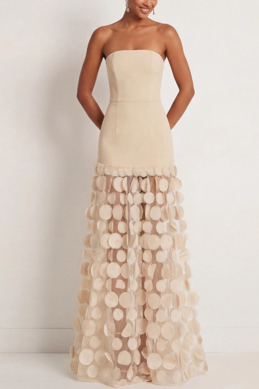 Champagne Wedding Guest Dress A-Line Strapless Maxi Dress