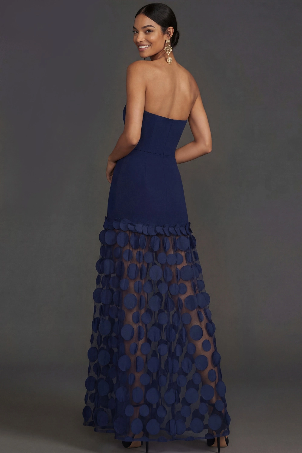 Champagne Wedding Guest Dress A-Line Strapless Maxi Dress