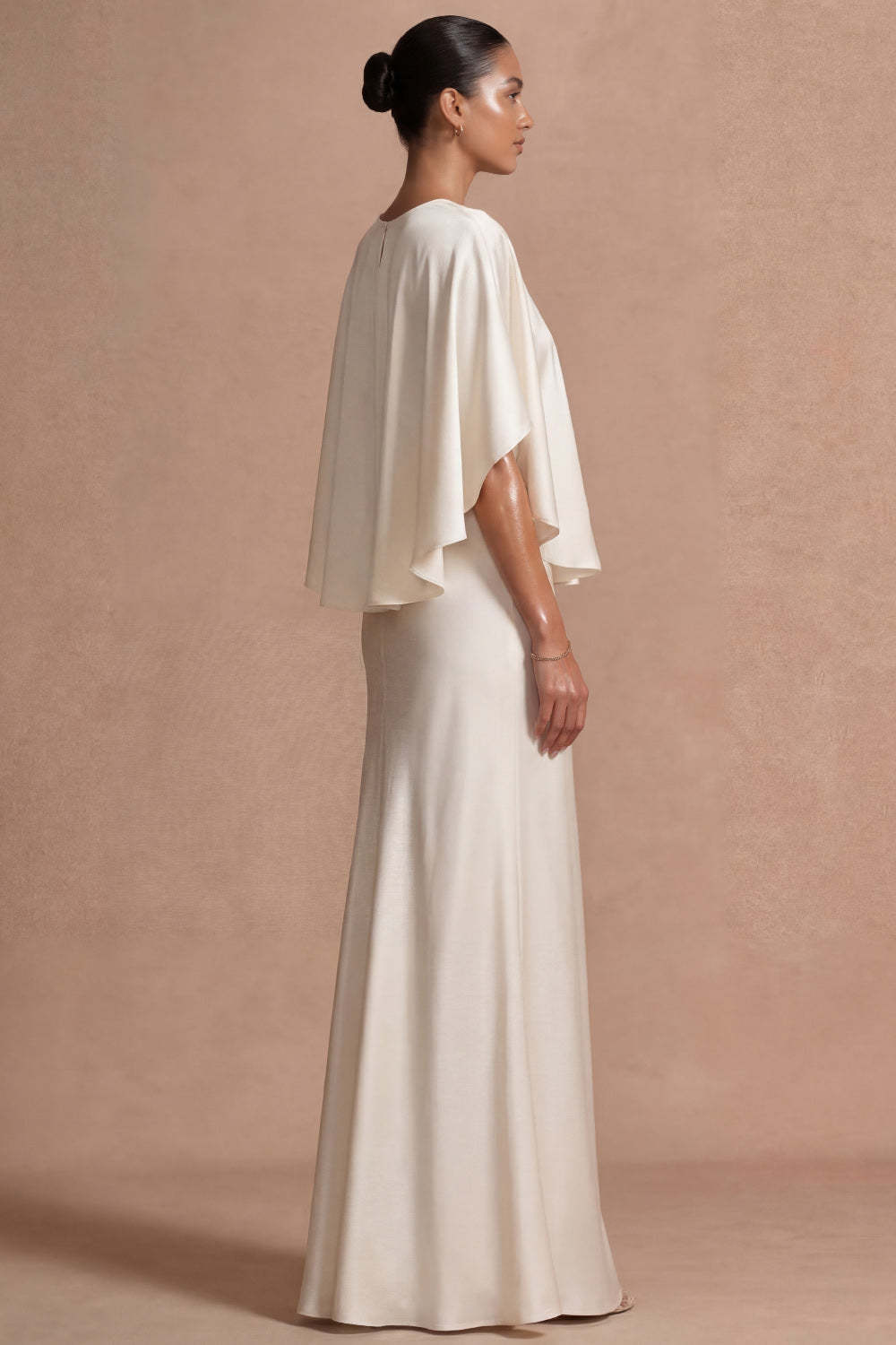 Chocolate Mermaid Satin Long Mother of the Bride Dress with Cape