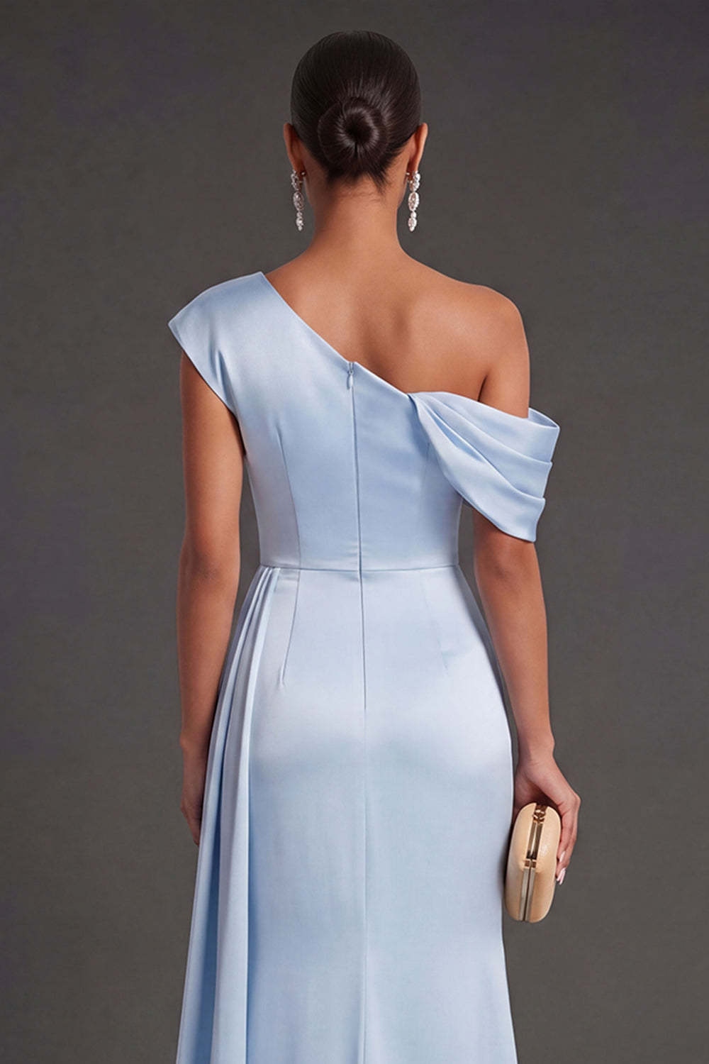 Sky Blue Mermaid Ruched Long Formal Dress with Slit