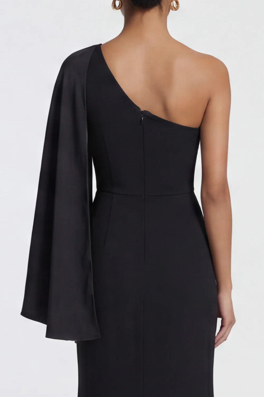 One Shoulder Black Mermaid Formal Dress with Cape Sleeve