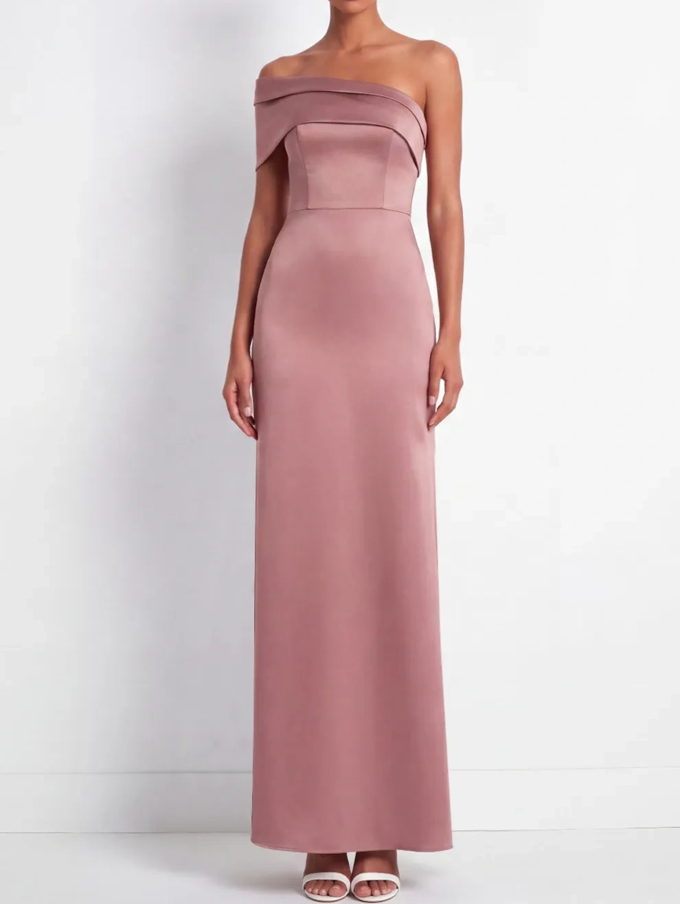 Dusty Sage Mermaid Satin One Shoulder Long Bridesmaid Dress with Back Slit