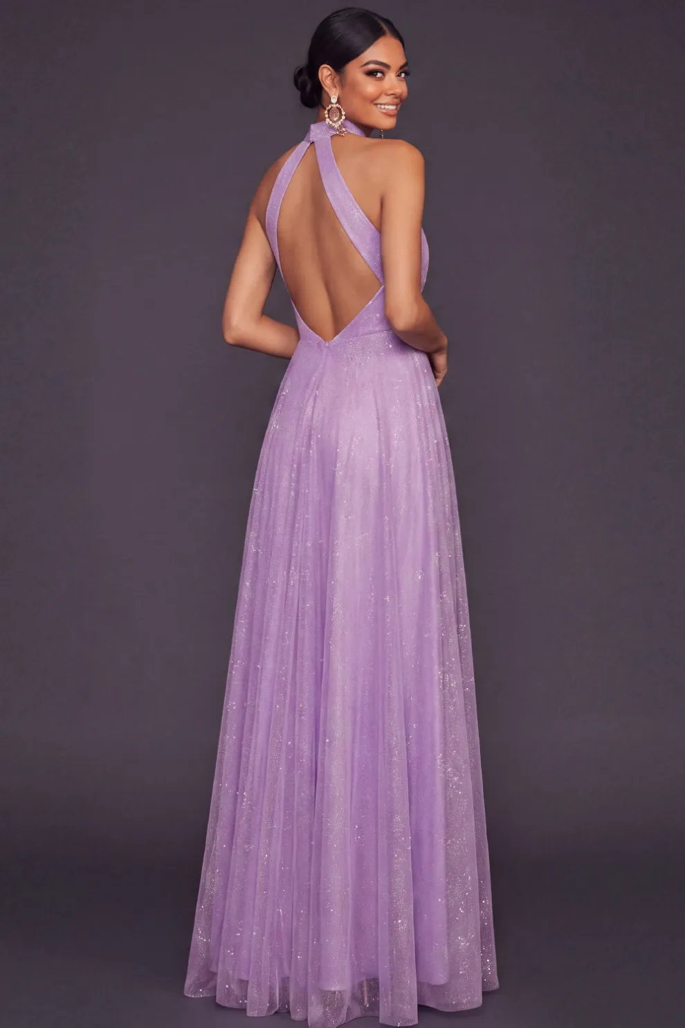 Blue A Line Halter Neck Long Formal Dress with Slit