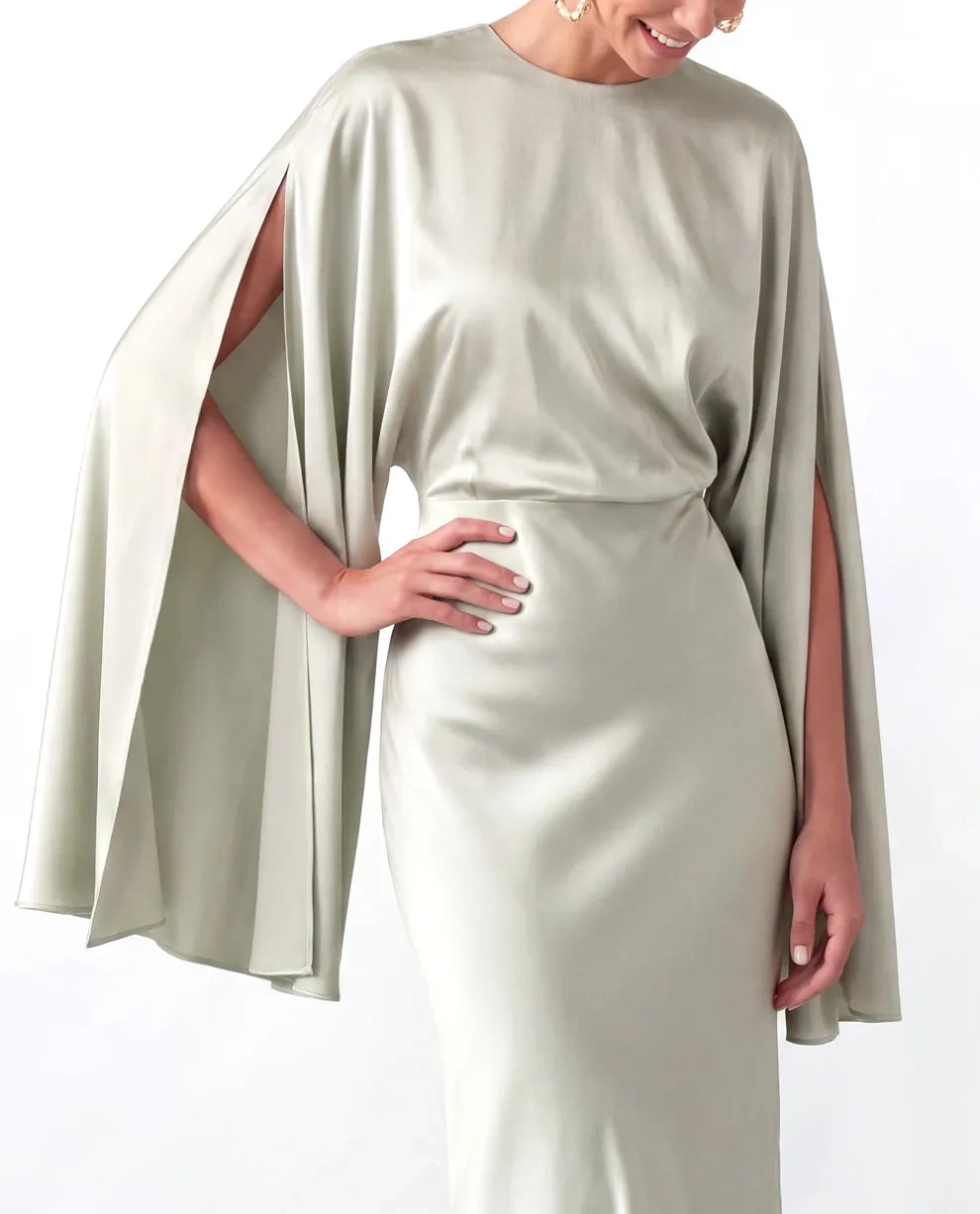 Dusty Sage Mermaid Satin Long Mother of the Bride Dress