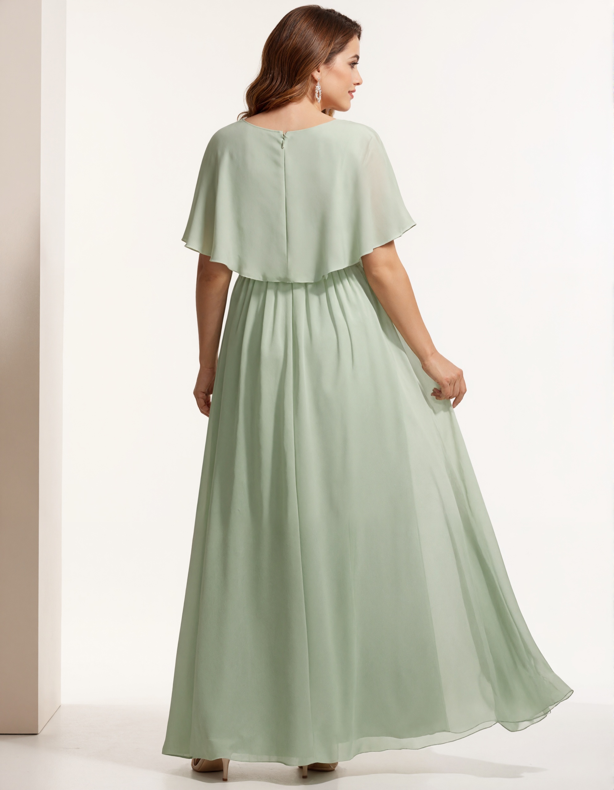 Sage Green Chiffon Asymmetrical Shawl Maxi Dress