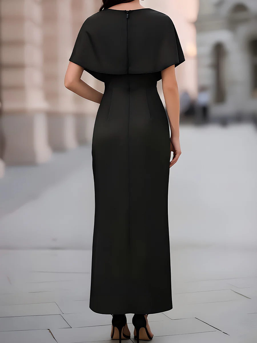 Cowl-Neck Capelet Satin Mermaid Maxi Dress