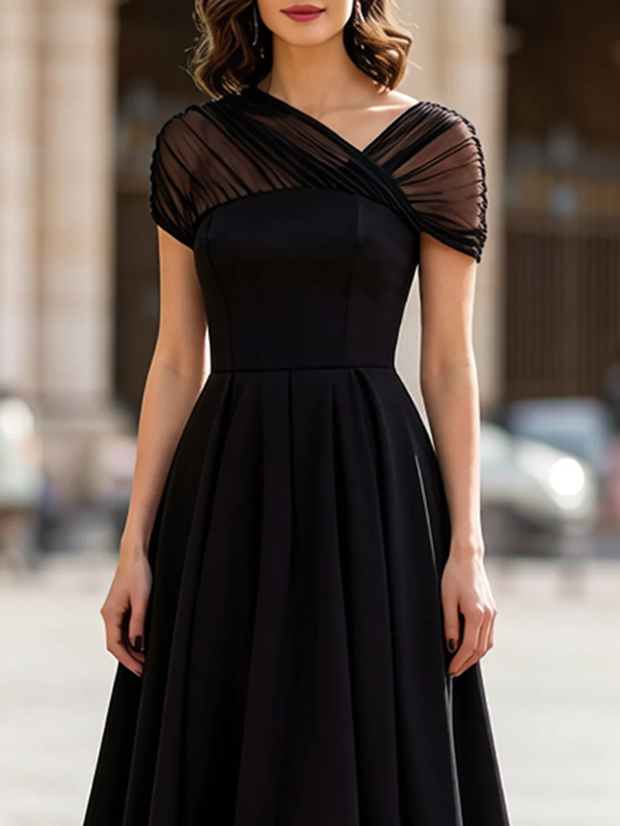 Sheer Tulle Cap Sleeve Midi Dress