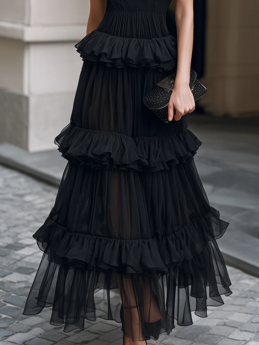 Off-Shoulder Tiered Ruffle Smocked Maxi Dress