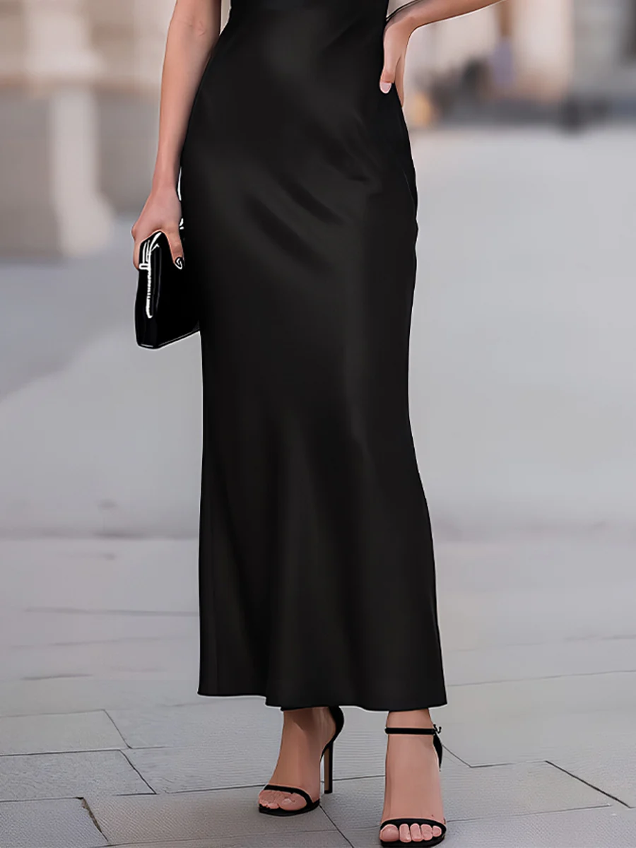 Cowl-Neck Capelet Satin Mermaid Maxi Dress