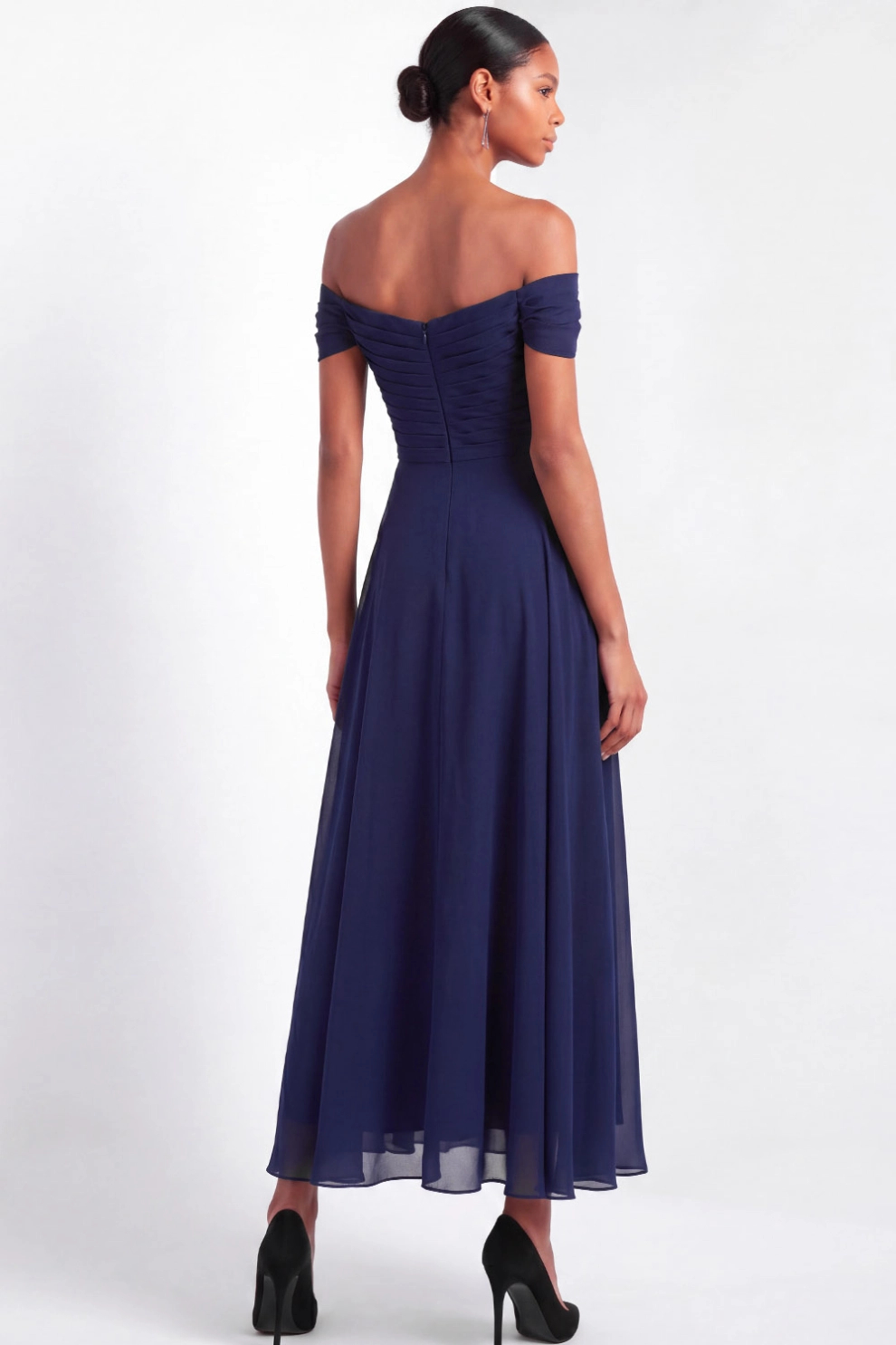 Sequin Off Shoulder A-Line Chiffon Maxi Dress