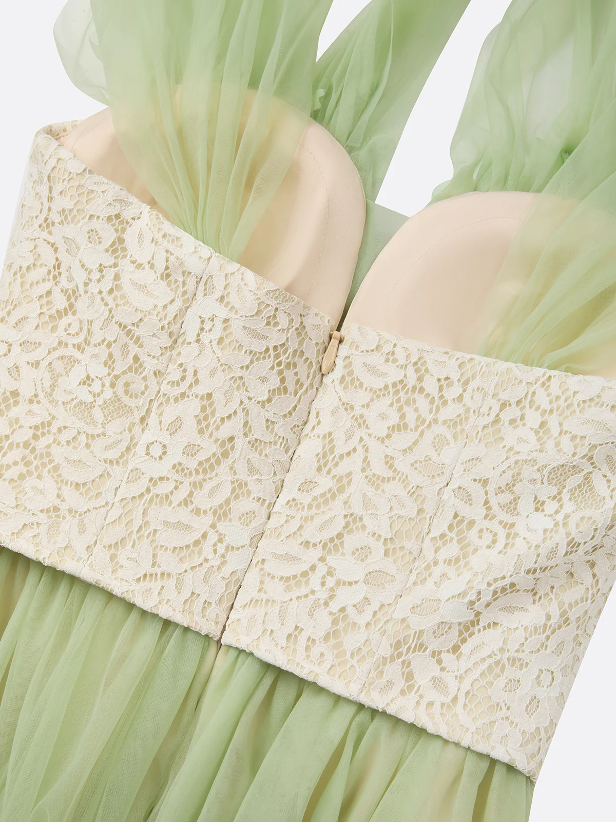 Sage Green Sleeveless V-Neck 3D Floral Chiffon A-Line Gown