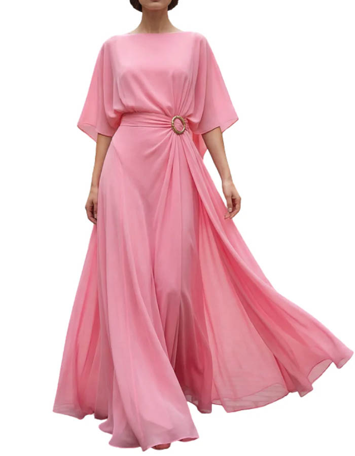 Elegant Chiffon Cape Sleeve Belted Wide Leg Jumpsuit