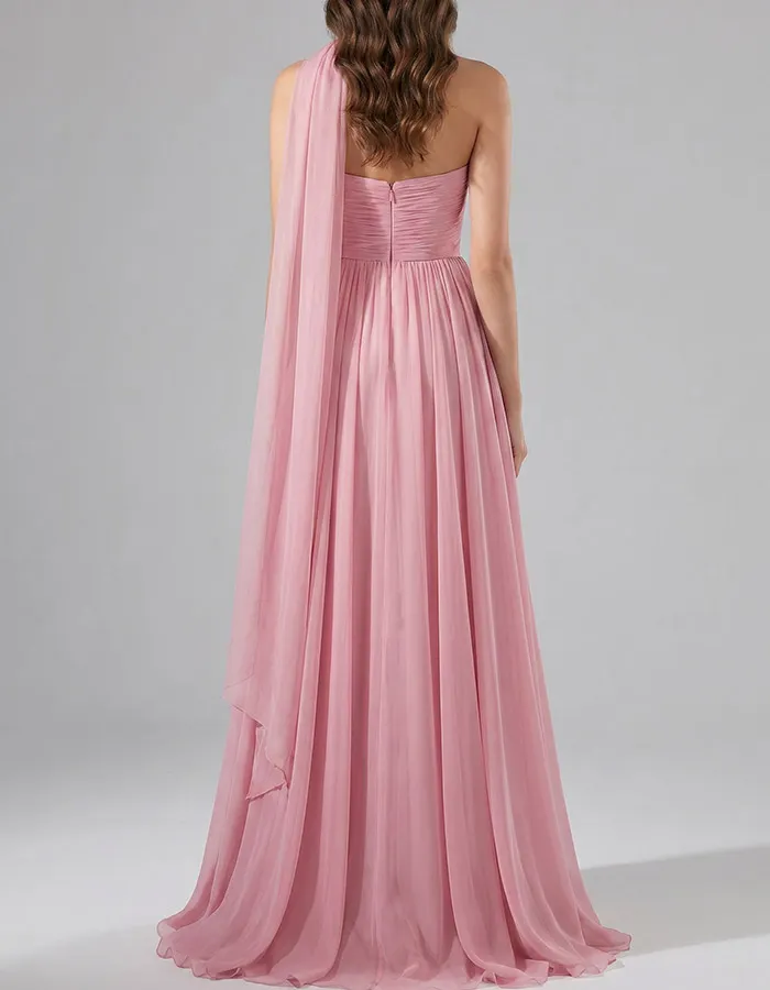 Blush Pink Strapless Sweetheart Chiffon Maxi Dress