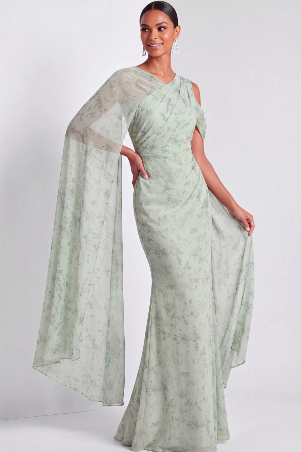 Light Green Mermaid Cold Shoulder Maxi Dress