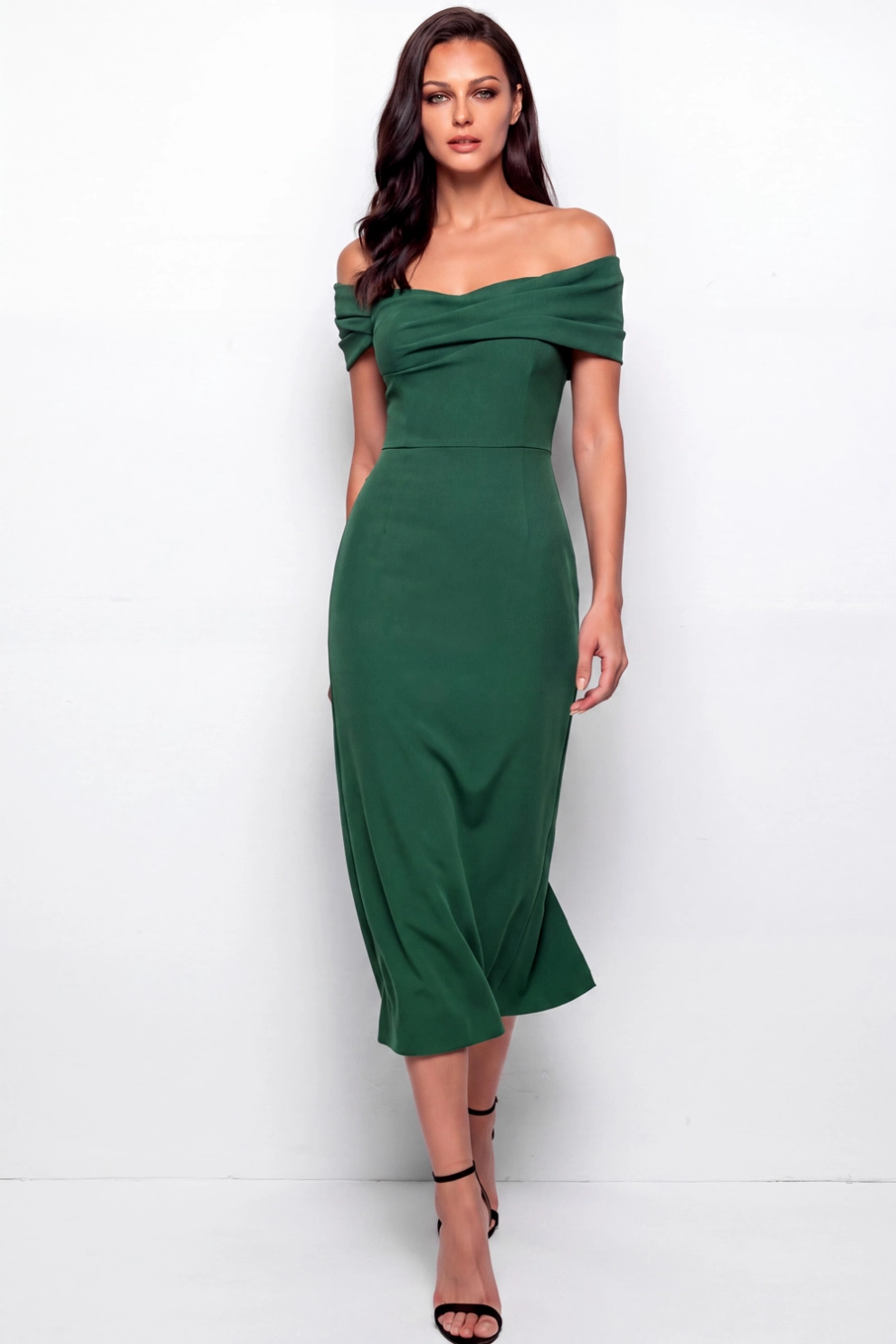 Dark Green Off Shoulder Sheath Midi Dress