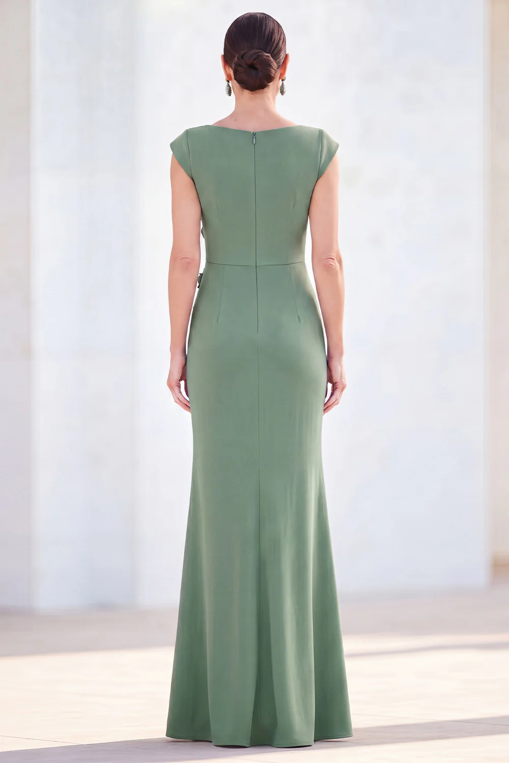 Cap Sleeve Floral Applique Ruched Mermaid Maxi Dress