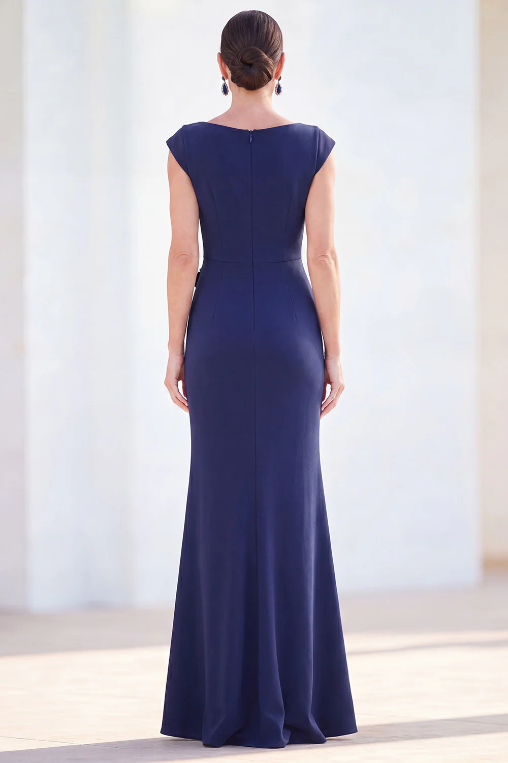 Cap Sleeve Floral Applique Ruched Mermaid Maxi Dress