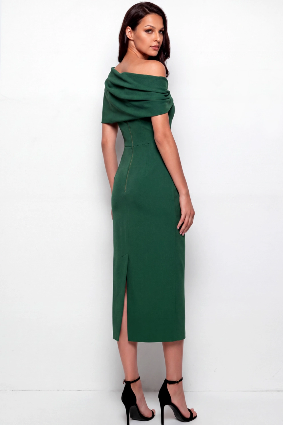 Dark Green Off Shoulder Sheath Midi Dress
