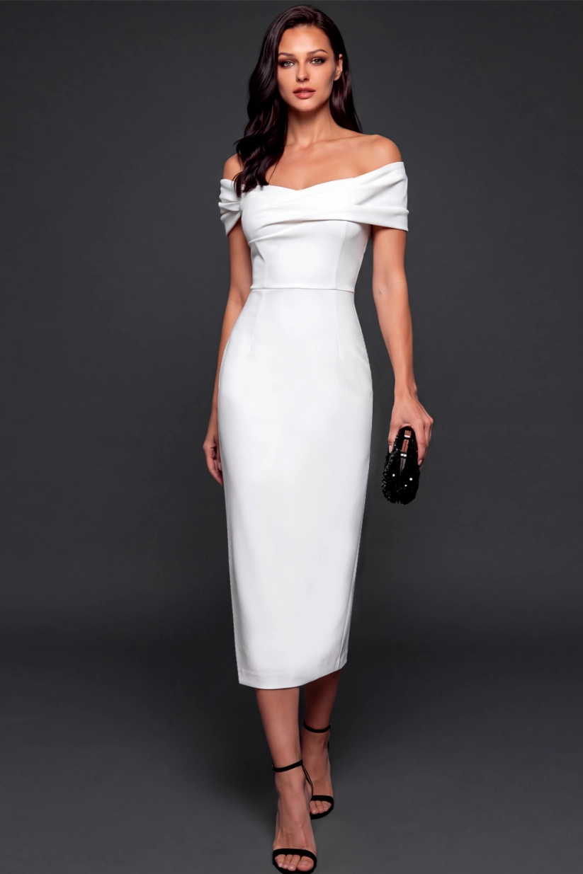 Dark Green Off Shoulder Sheath Midi Dress