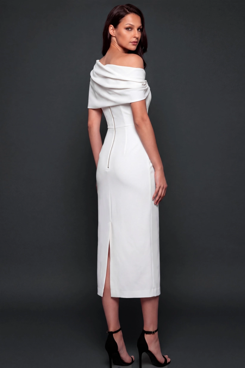 Dark Green Off Shoulder Sheath Midi Dress