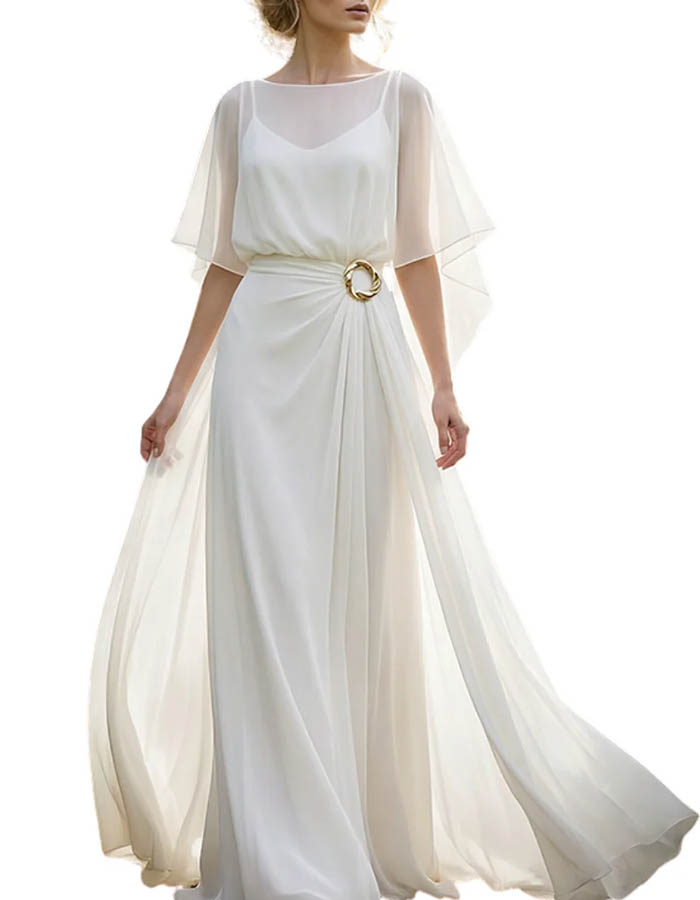 Elegant Chiffon Cape Sleeve Belted Wide Leg Jumpsuit