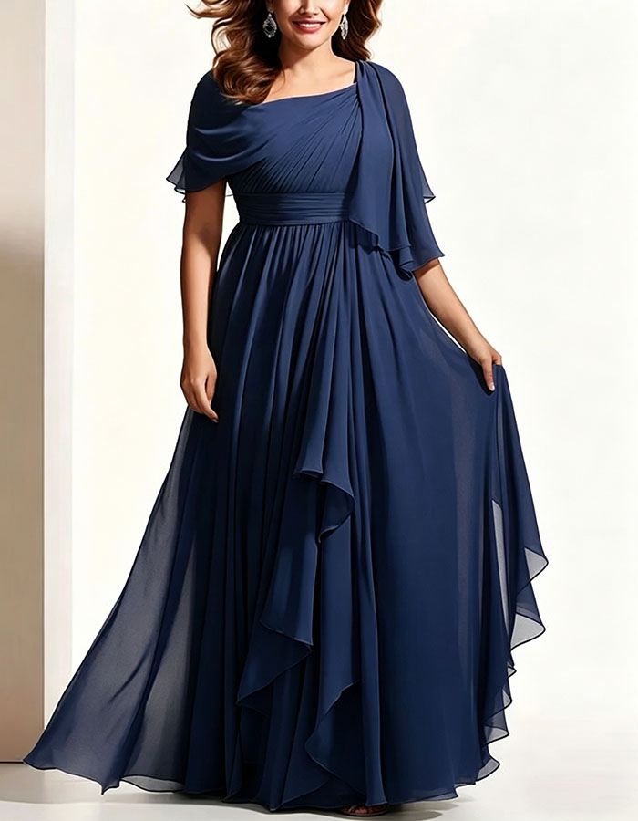 Sage Green Chiffon Asymmetrical Shawl Maxi Dress