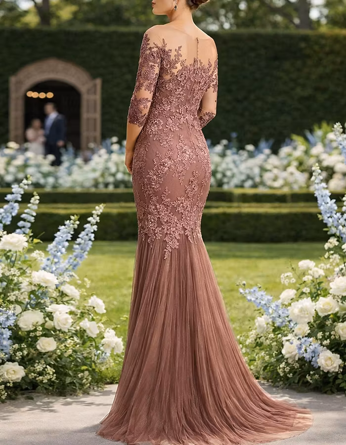 Dusty Pink Lace Chiffon Off-the-shoulder Maxi Dress