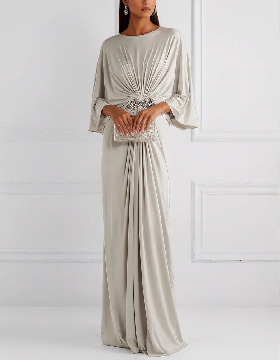 Light Gray Batwing Sleeves Maxi Dress