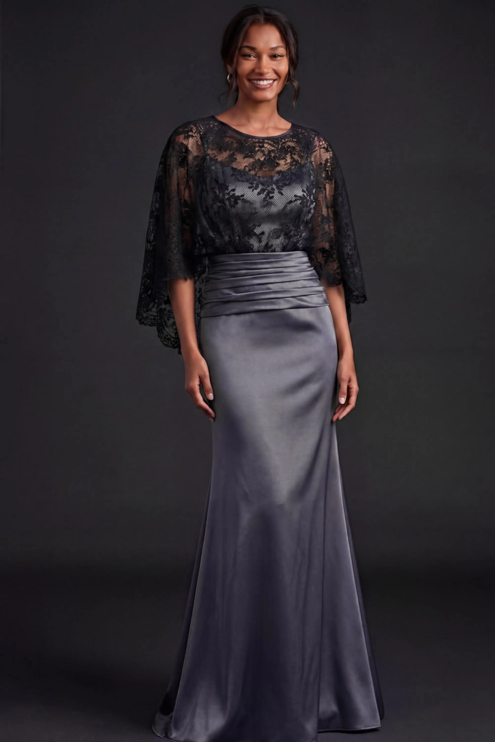 Dusty Blue Two-Piece Satin Maxi Dress