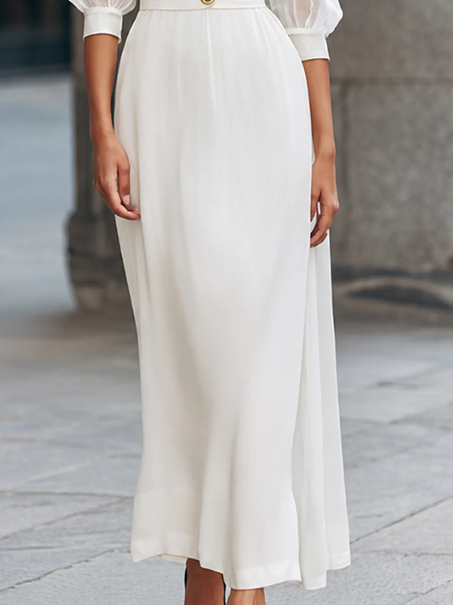 V-Neck Puff Sleeve Empire Waist Maxi Dress