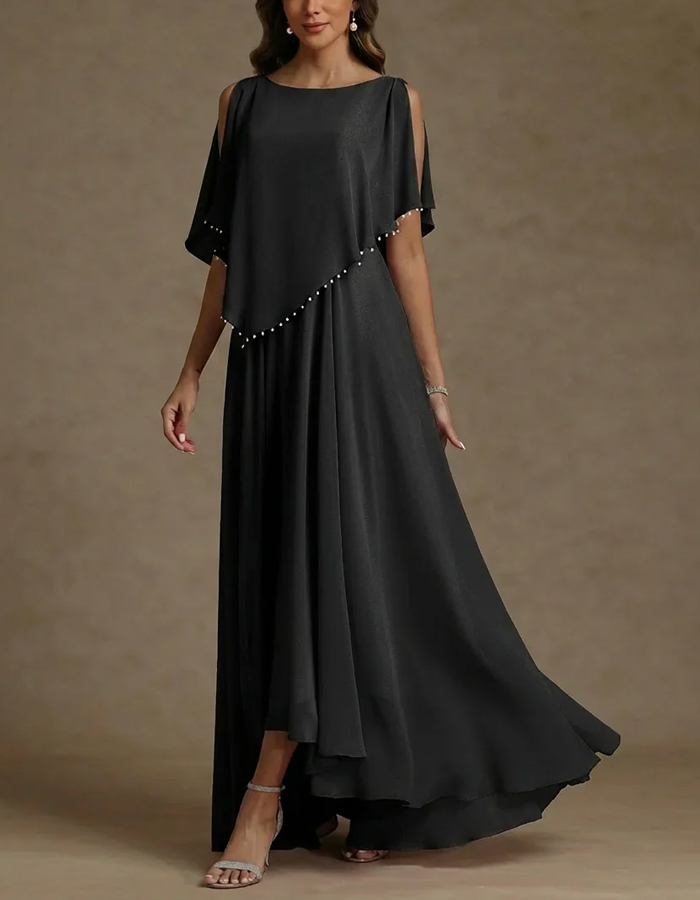 Solid Color Chiffon Cape Style Maxi Dress