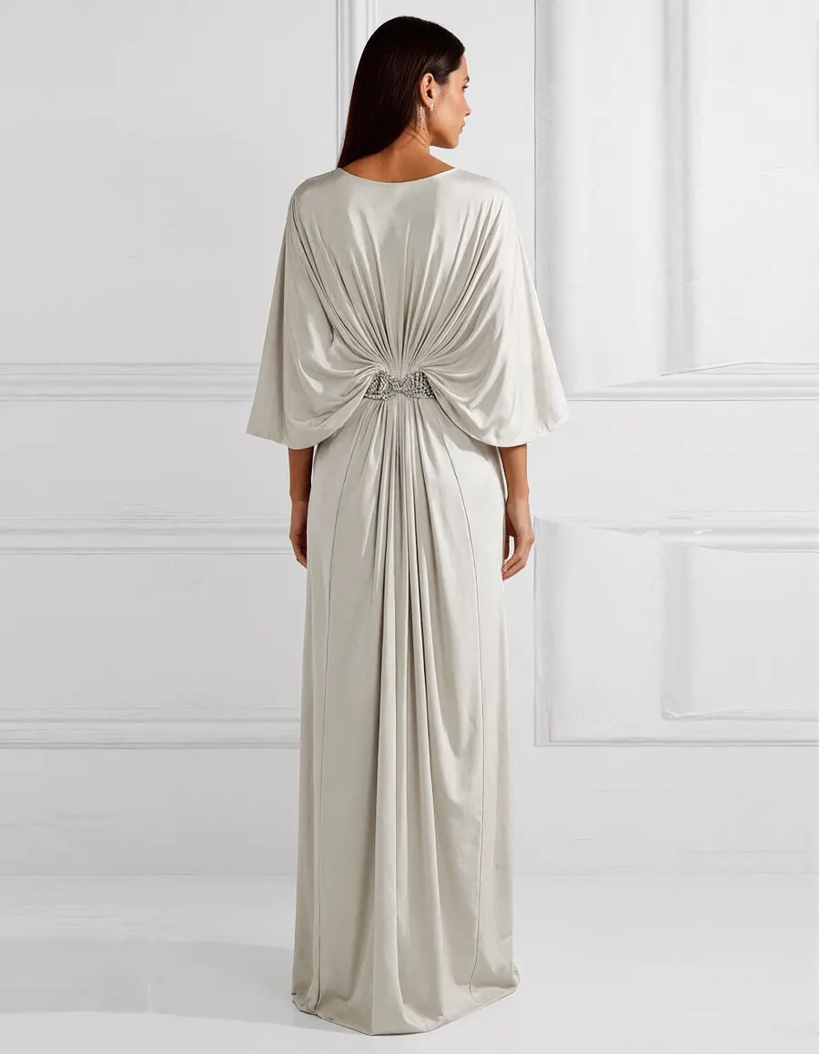 Light Gray Batwing Sleeves Maxi Dress