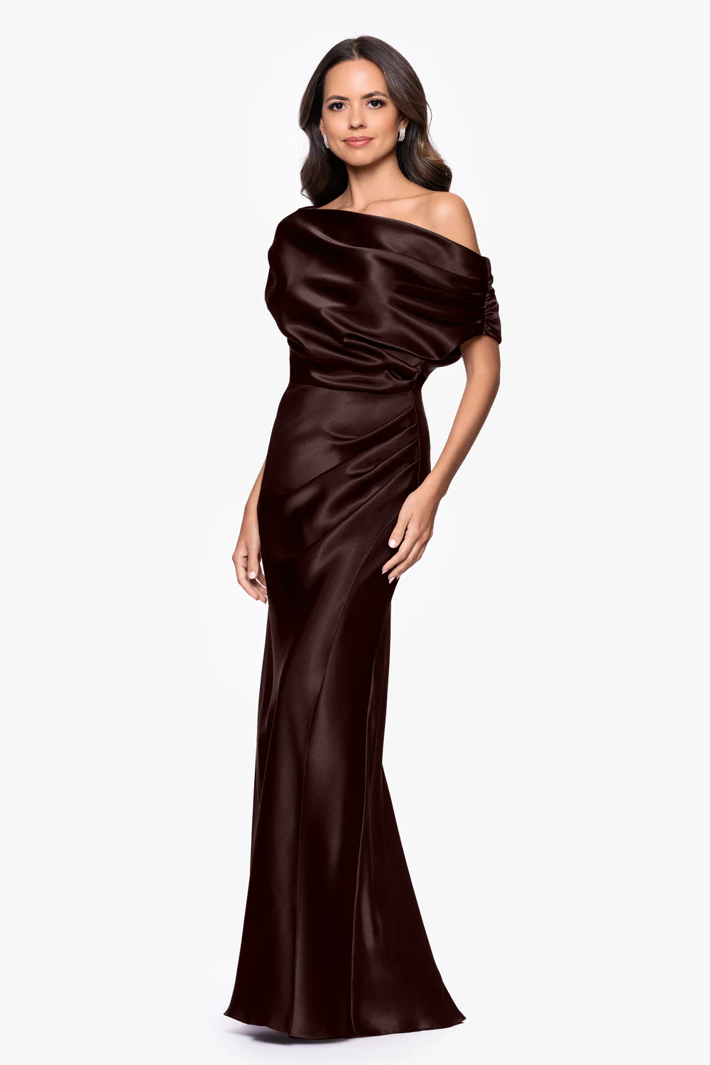 Satin Drop Shoulder Floor Length Dress