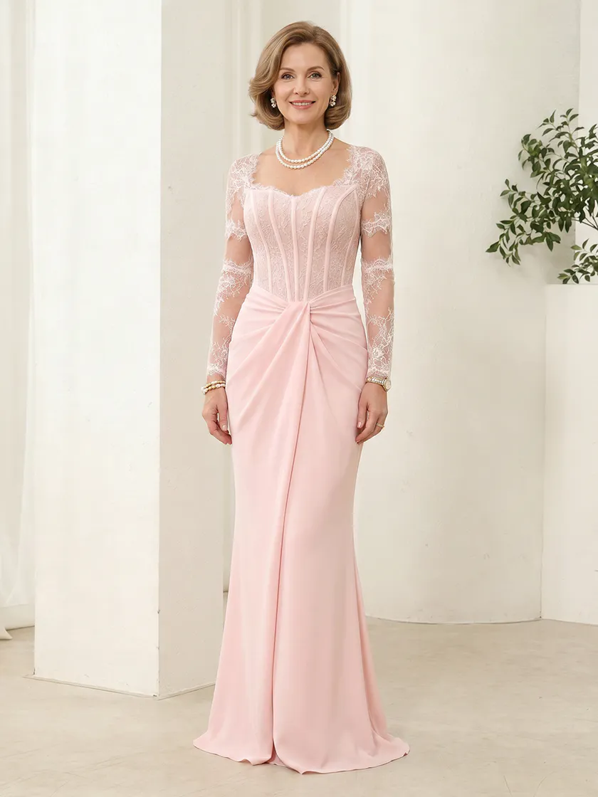 Satin Sheath Sweetheart Long Sleeves Long Mother of the Bride Dresses