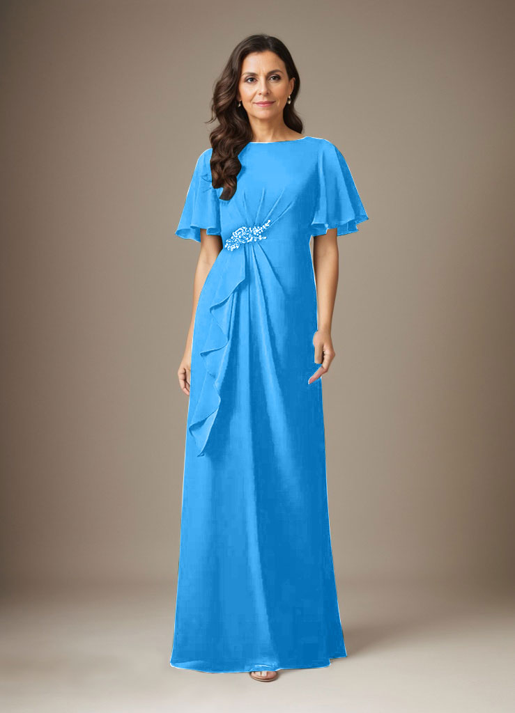 Dark Navy Sheath Beaded Chiffon Dress