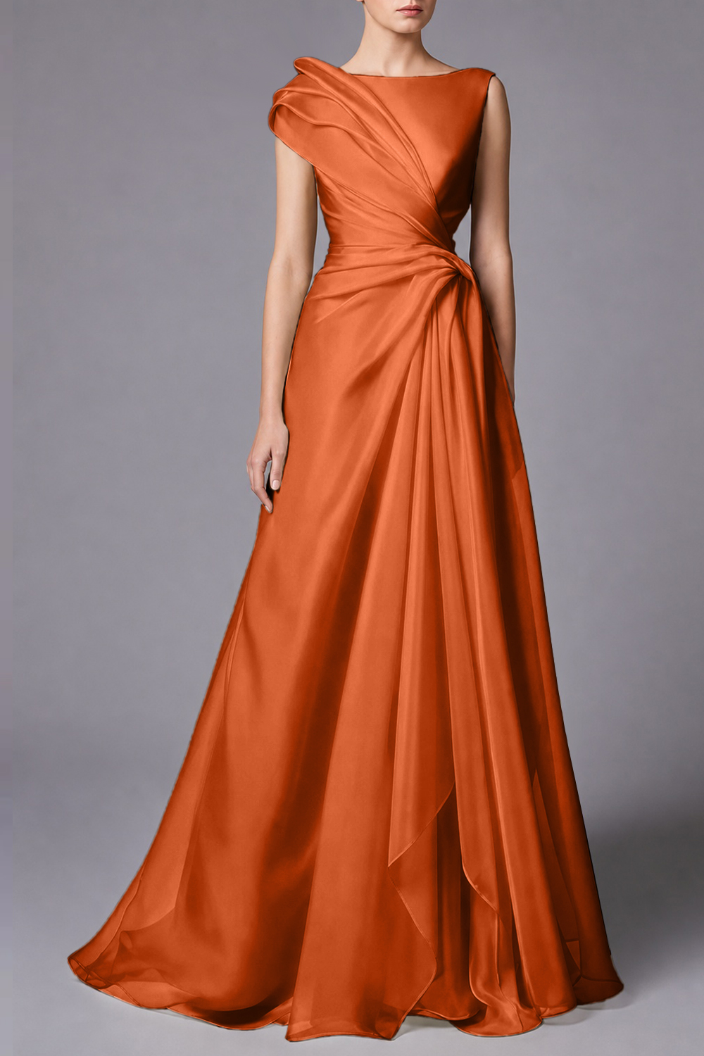 Burgundy Sleeveless Ruched Draped Maxi Dress
